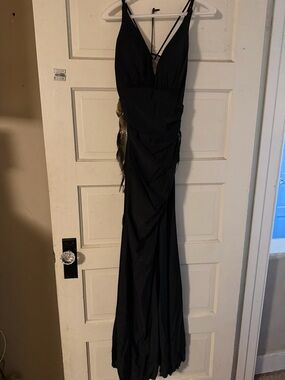 Black Spaghetti-Strap Evening Gown